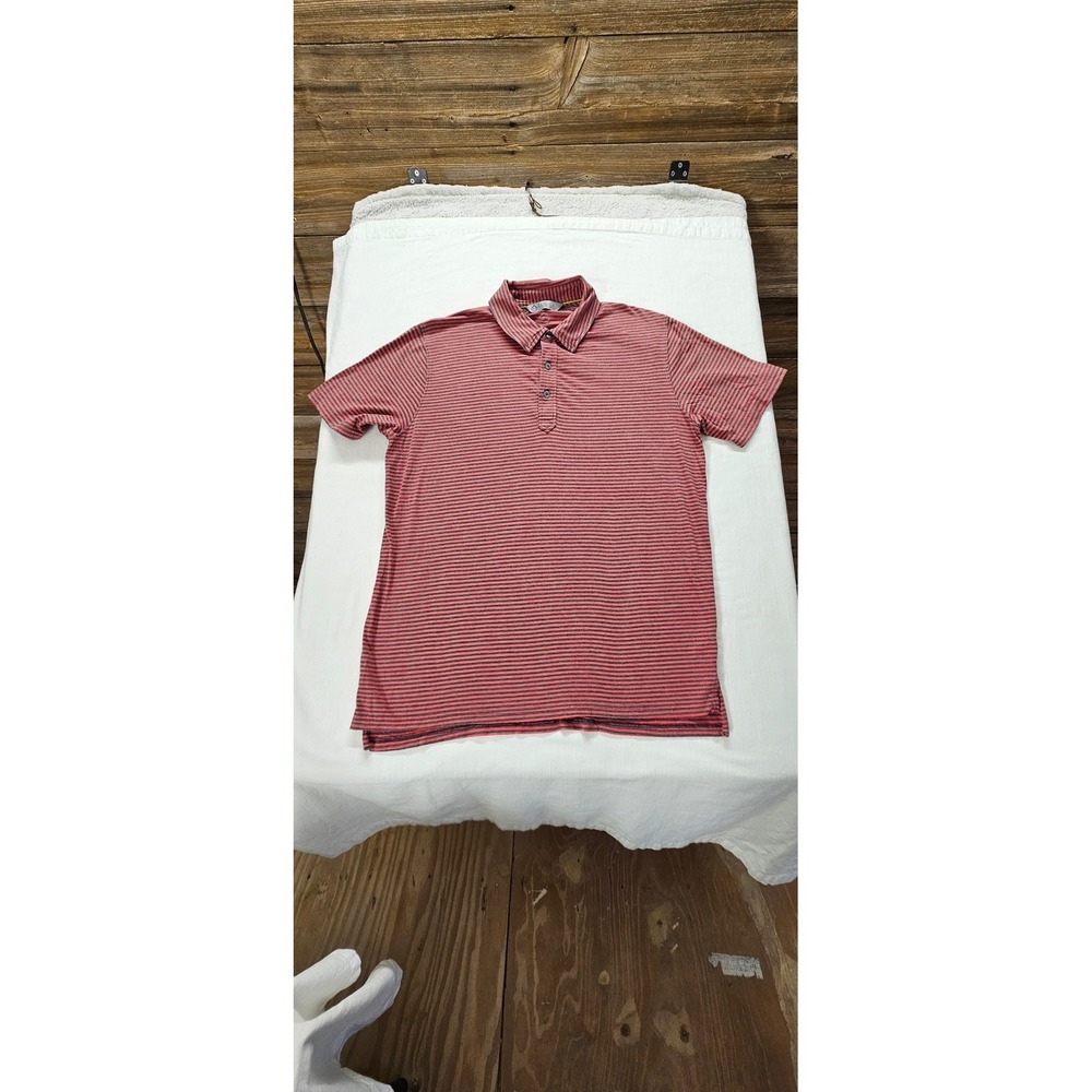 Tasc Performance Mens Bamboo Polo Shirt Large Red Gray Striped Short Sleeve Golf